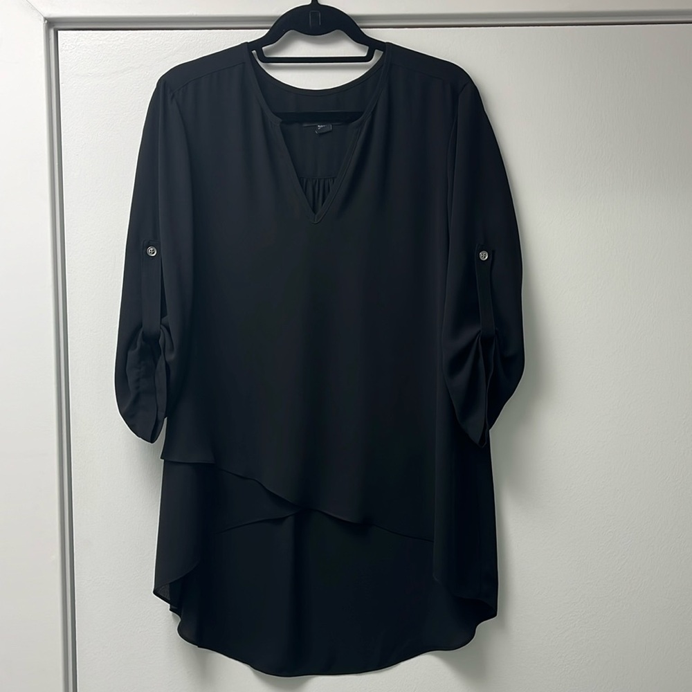 Karen Kane Women’s black asymmetrical hem wrap blouse top size large